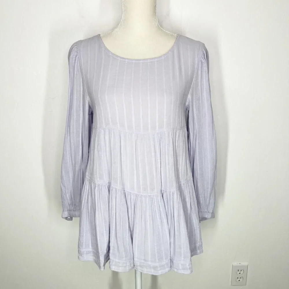 NWT American Eagle Babydoll tiered open Back Boho Bohemian lilac top Size XS - Picture 4 of 10